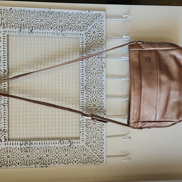 Vintage SAS Metallic Golden Pebbled Leather CROSSBODY Shoulder Bag Purse - Picture 3 of 17